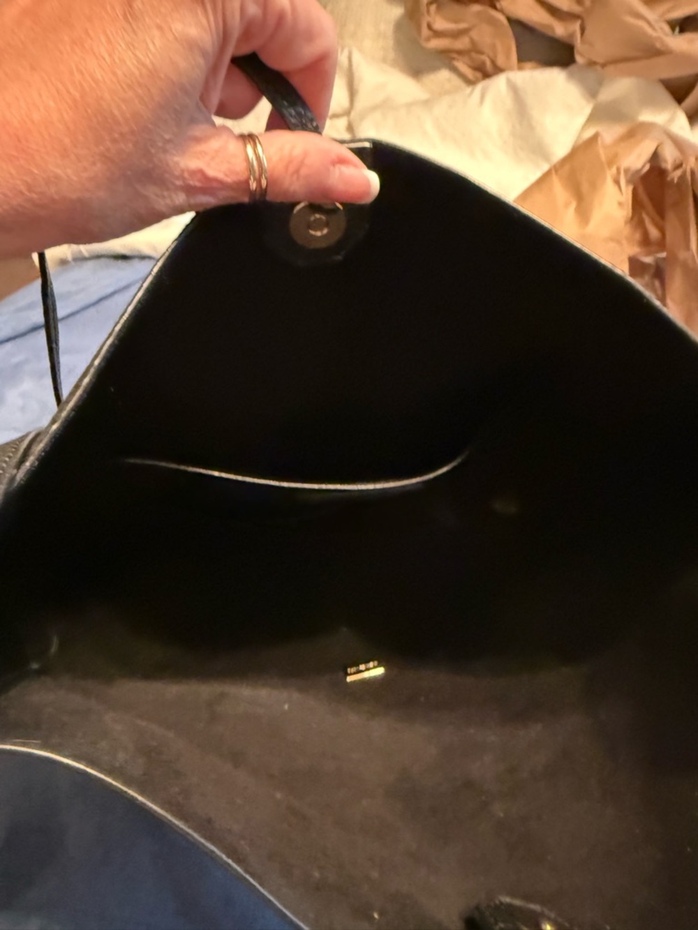Michael Kors Black Pebbled Leather Tote with Gold MK Logo - Picture 6 of 8